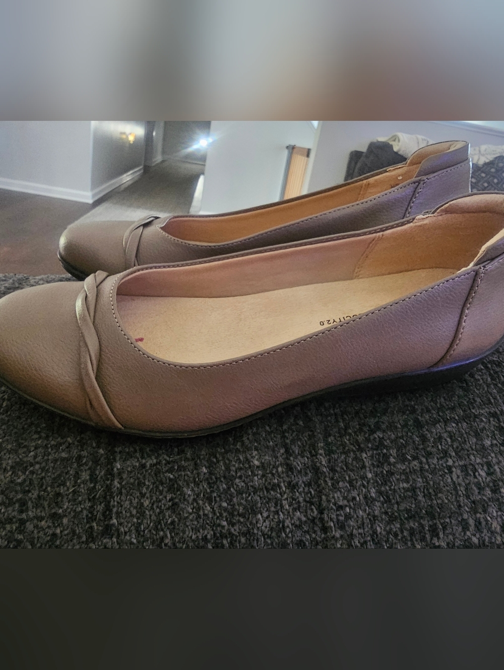 Lifestride Taupe Leather Twisted-Toe Ballet Flats